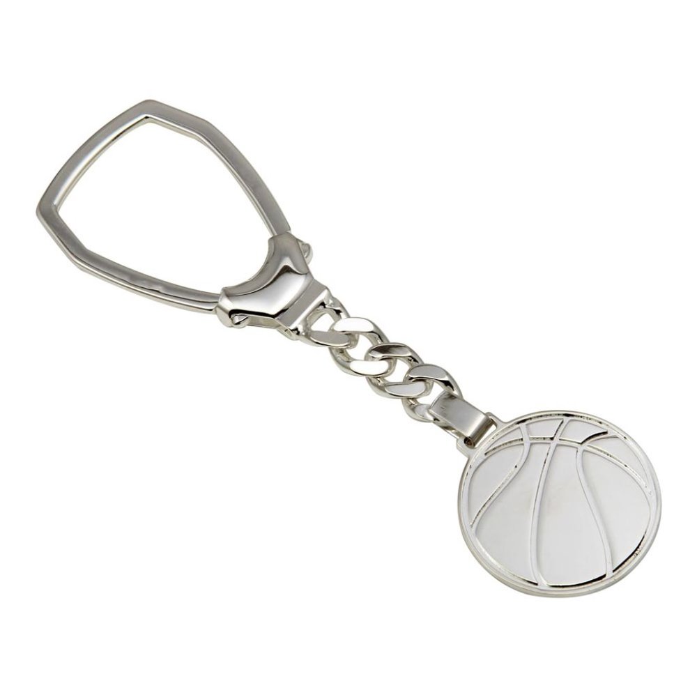 Sterling Silver 925 Rhodium Plated Basketball Keychain